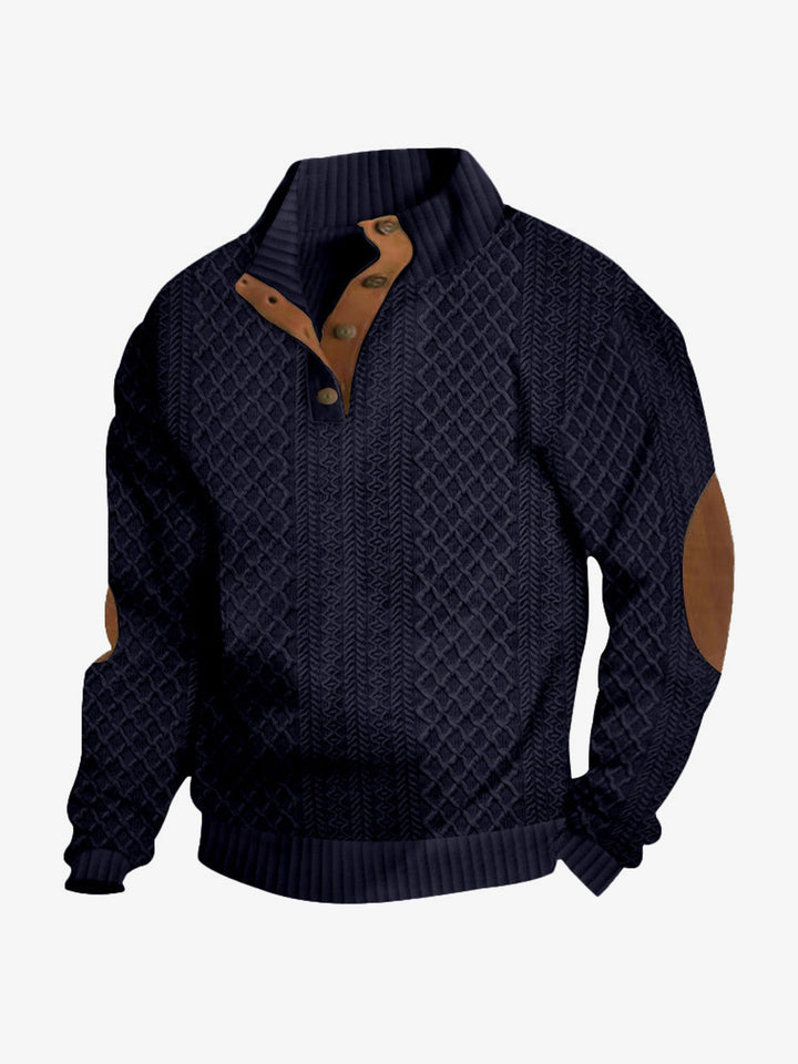 Casual Men's Sweater with Quarter Button Placket