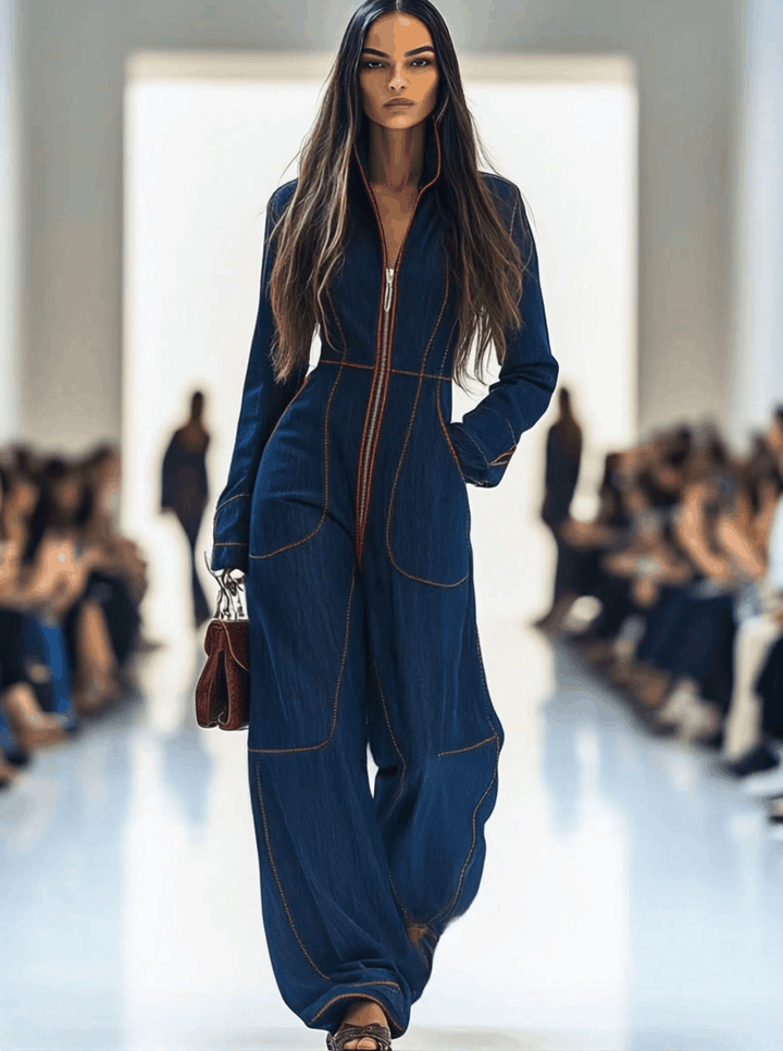 Women's Stylish Jumpsuit with Contrasting Stitching | Sophisticated