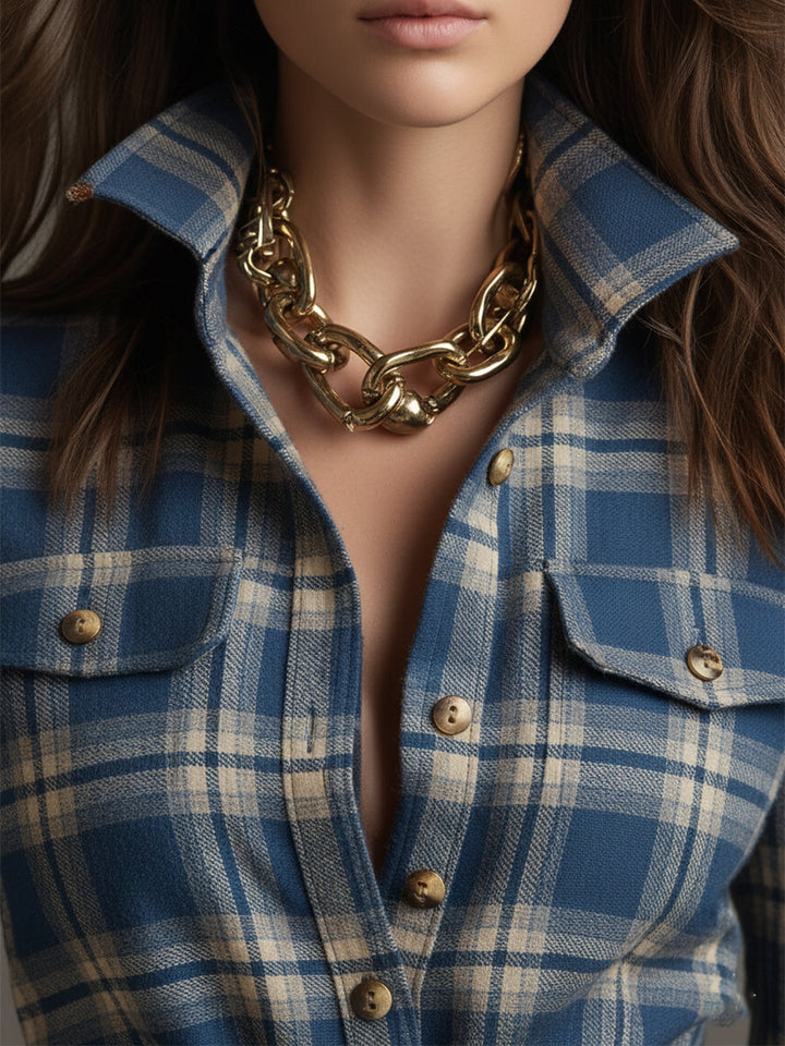 Women's Chic Checkered Shirt Dress