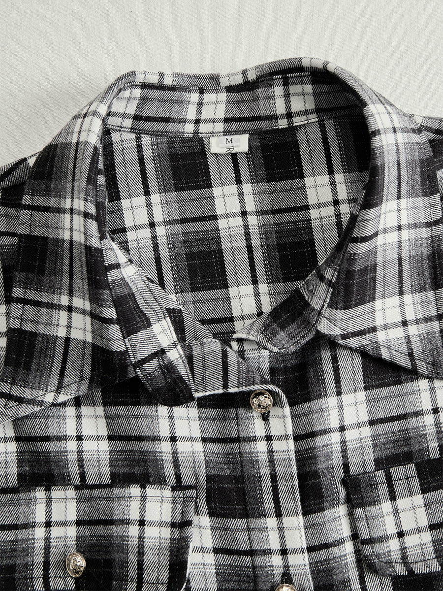 Women's Chic Checkered Shirt Dress