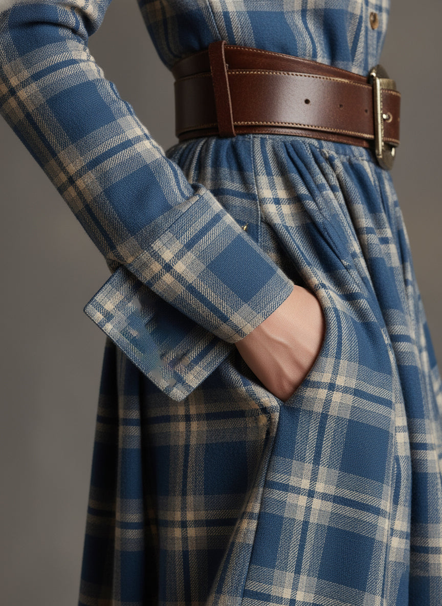 Women's Chic Checkered Shirt Dress