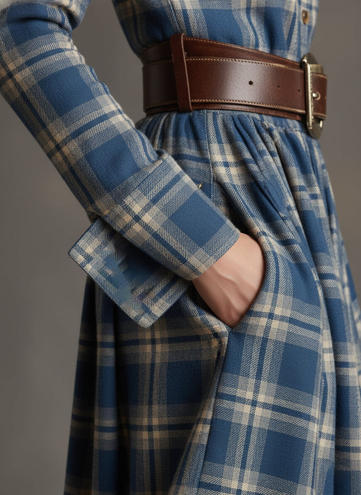 Women's Chic Checkered Shirt Dress