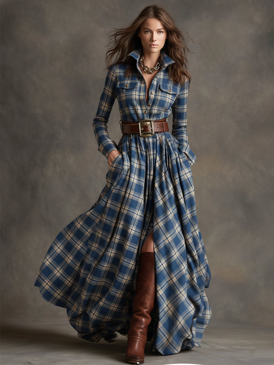 Women's Chic Checkered Shirt Dress