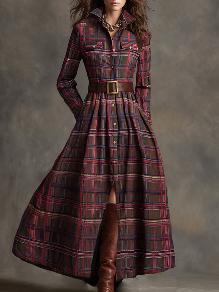 Women's Chic Checkered Shirt Dress