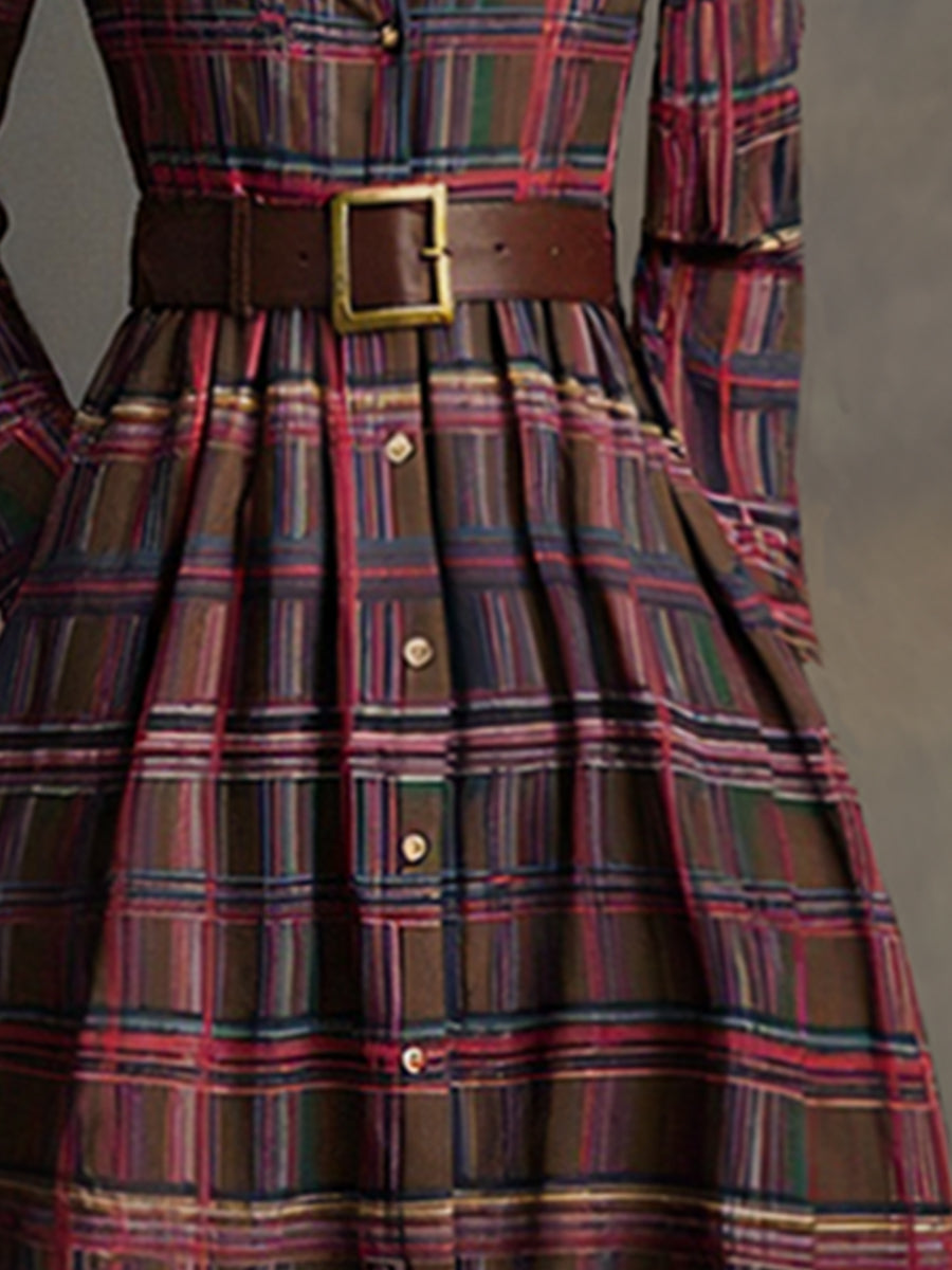 Women's Chic Checkered Shirt Dress