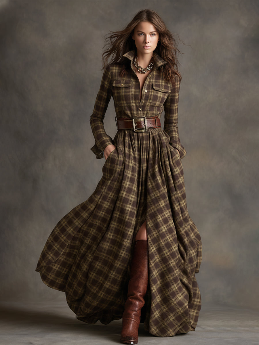 Women's Chic Checkered Shirt Dress