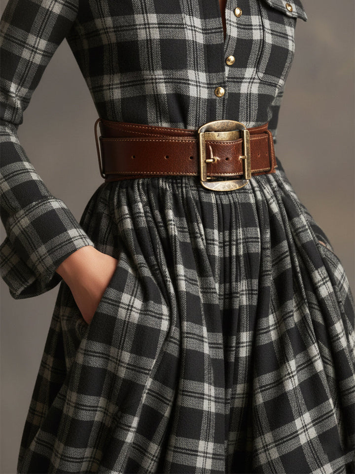 Women's Chic Checkered Shirt Dress