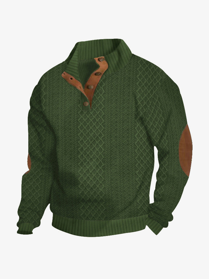 Casual Men's Sweater with Quarter Button Placket