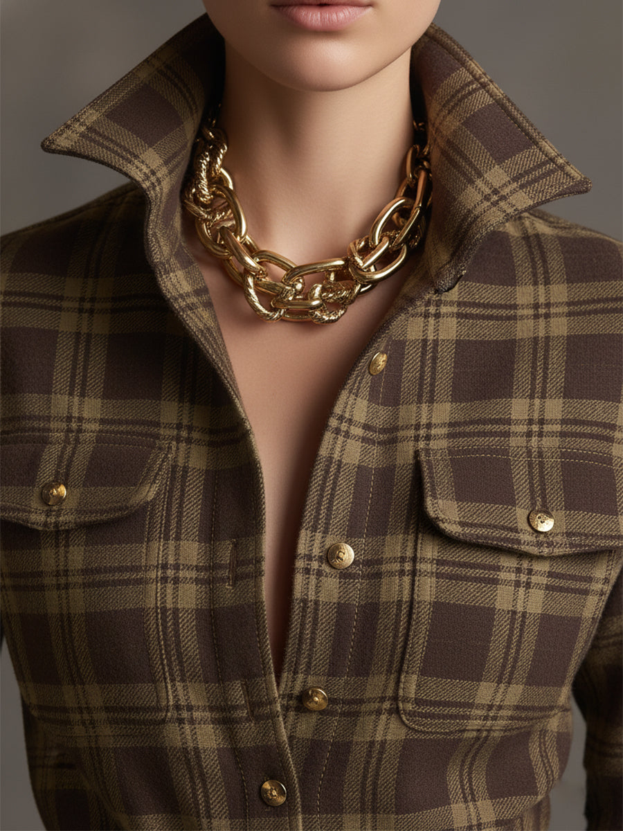 Women's Chic Checkered Shirt Dress