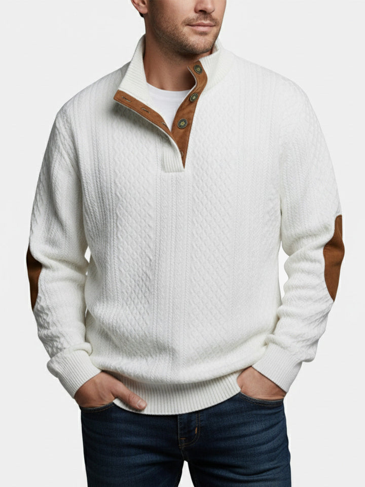 Casual Men's Sweater with Quarter Button Placket