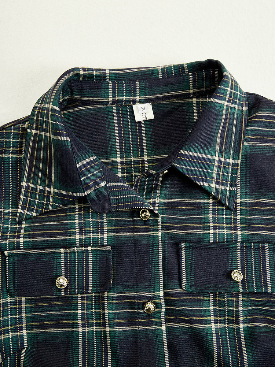 Women's Chic Checkered Shirt Dress