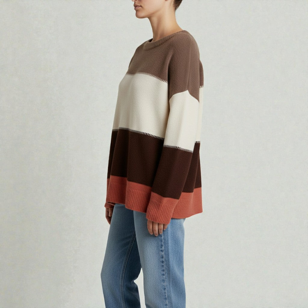 Cozy Knit Sweater Featuring a Contemporary Color Block Pattern