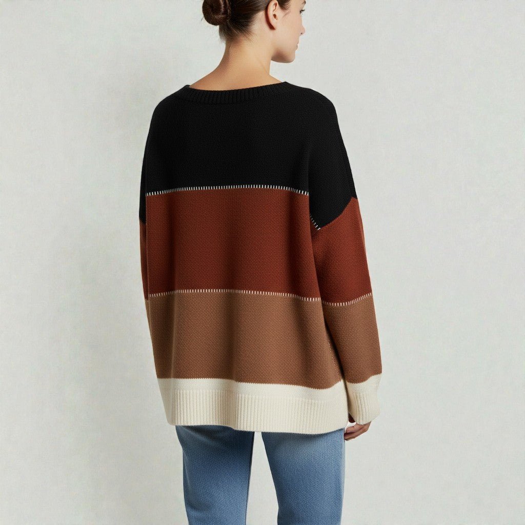 Cozy Knit Sweater Featuring a Contemporary Color Block Pattern