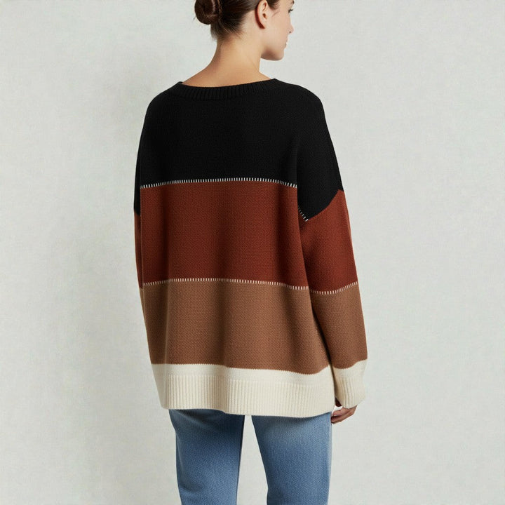 Cozy Knit Sweater Featuring a Contemporary Color Block Pattern