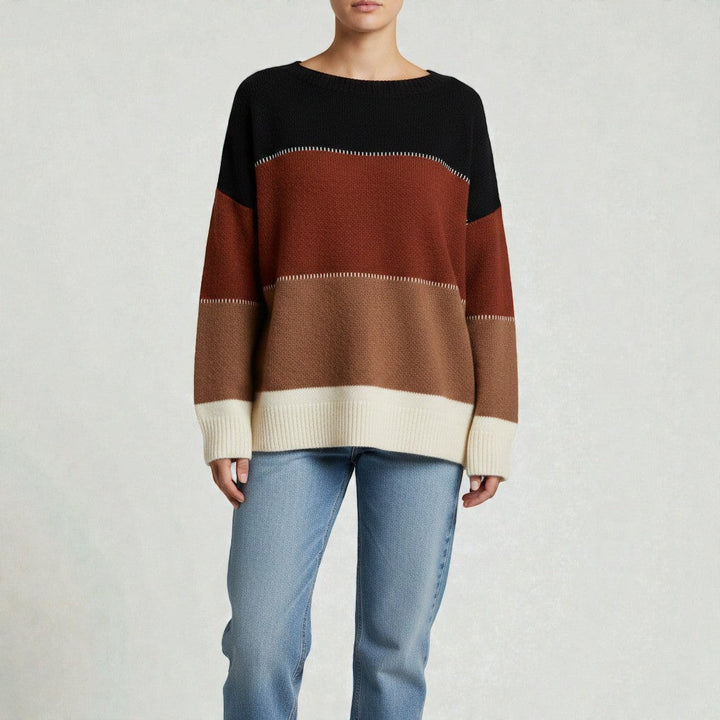 Cozy Knit Sweater Featuring a Contemporary Color Block Pattern
