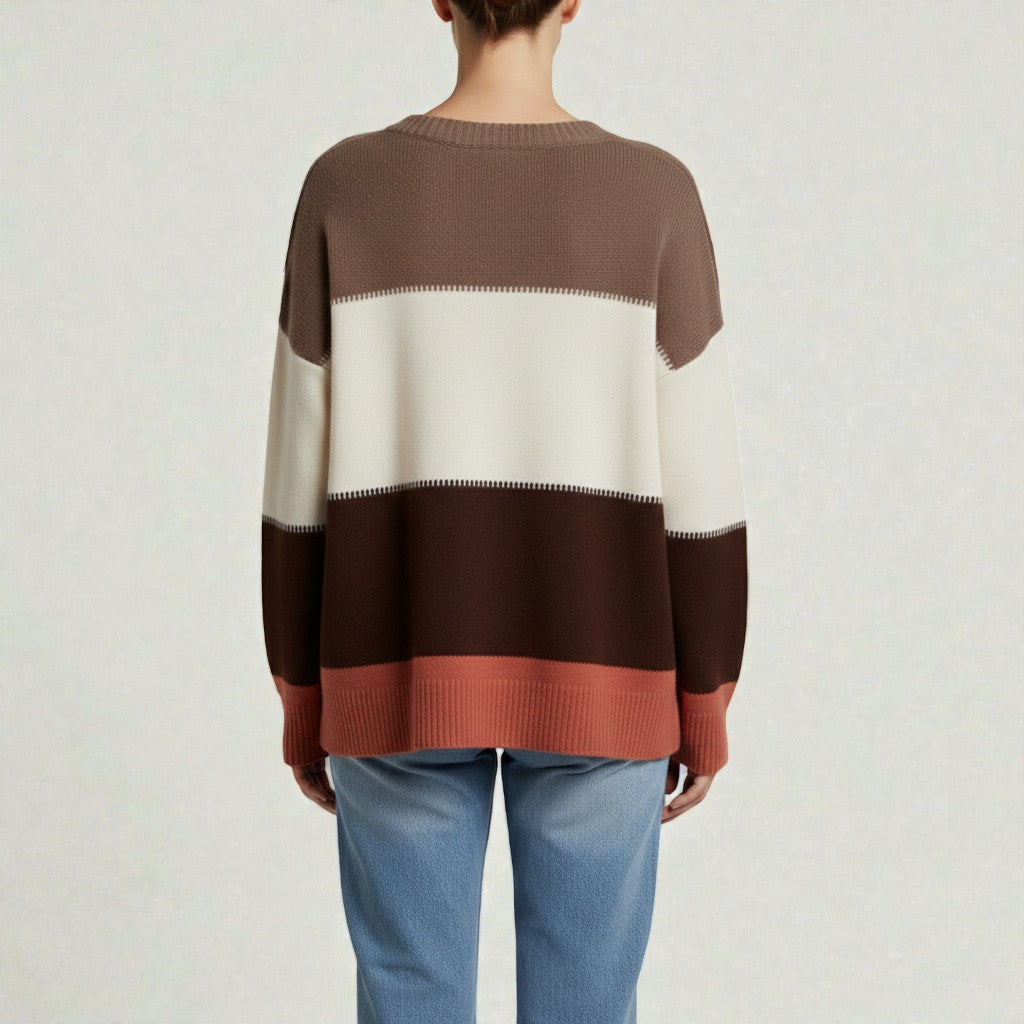 Cozy Knit Sweater Featuring a Contemporary Color Block Pattern