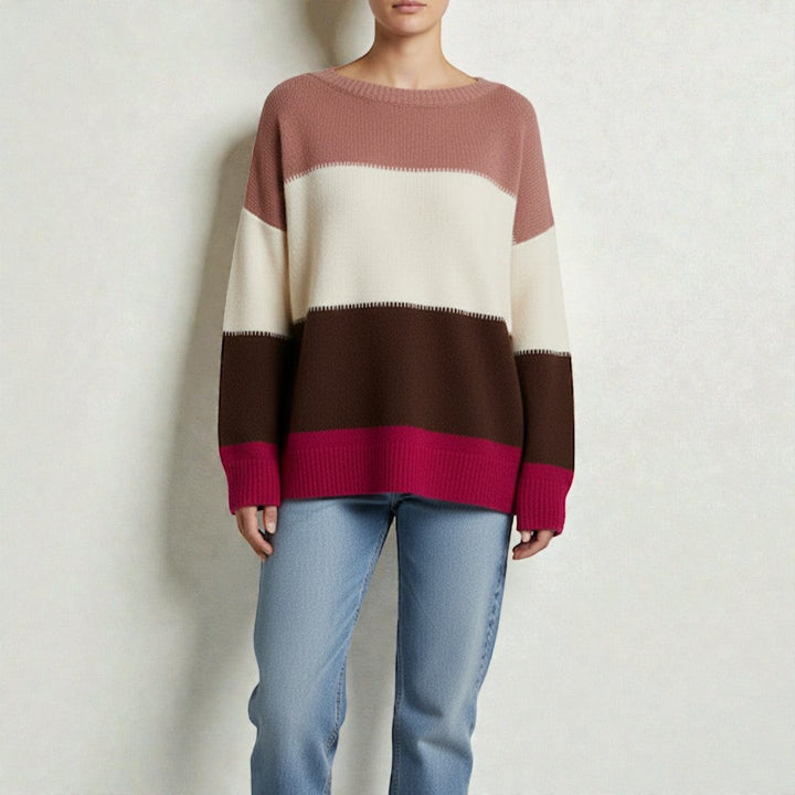 Cozy Knit Sweater Featuring a Contemporary Color Block Pattern
