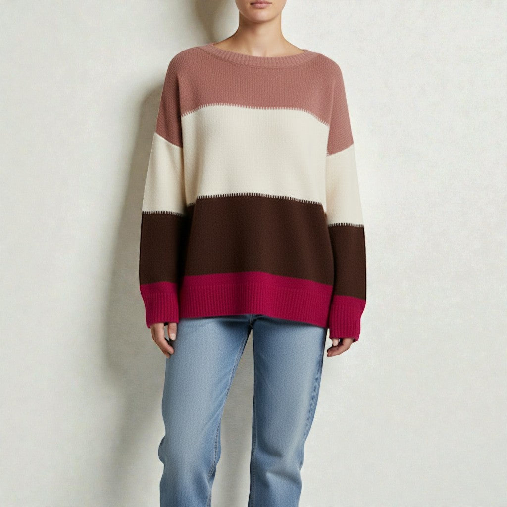 Cozy Knit Sweater Featuring a Contemporary Color Block Pattern