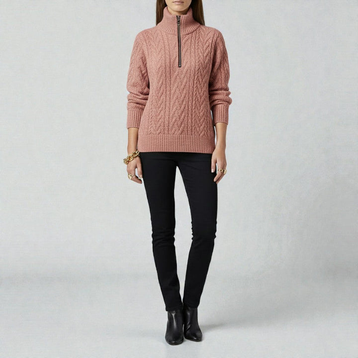 Contemporary Textured Pattern Zip-Up Sweater