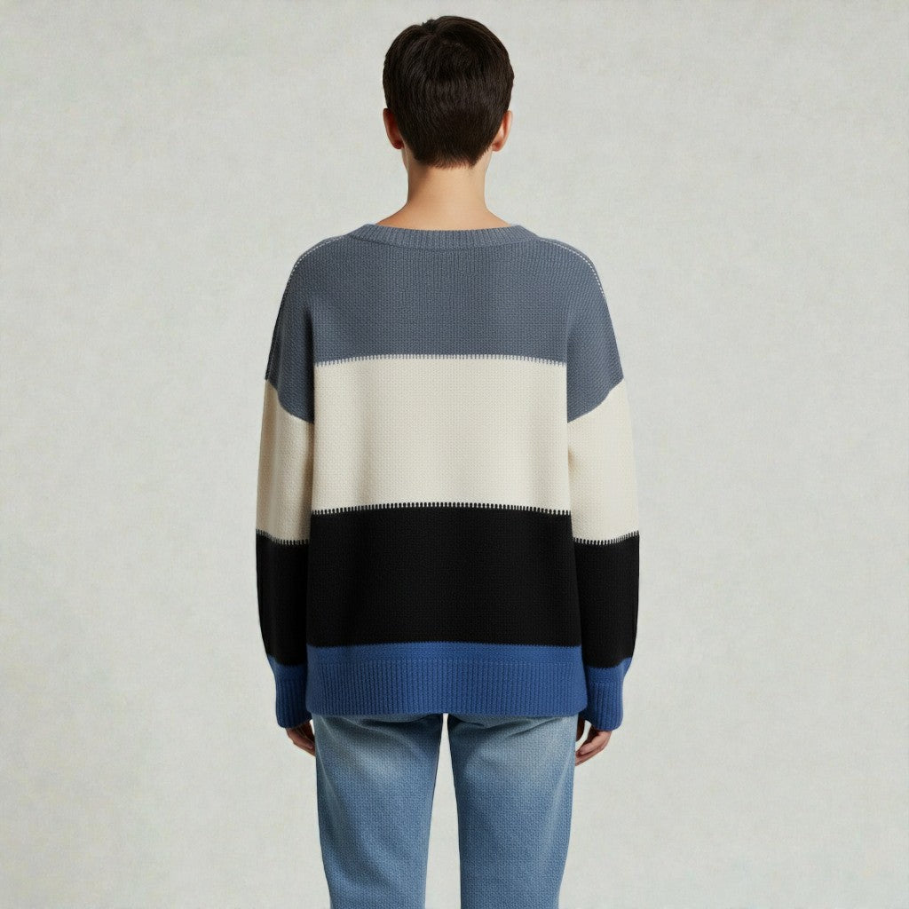 Cozy Knit Sweater Featuring a Contemporary Color Block Pattern