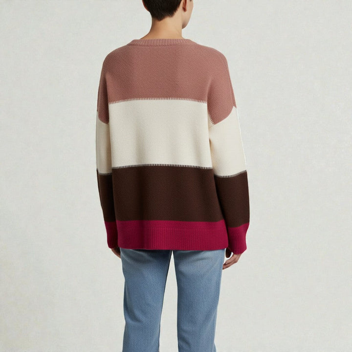 Cozy Knit Sweater Featuring a Contemporary Color Block Pattern