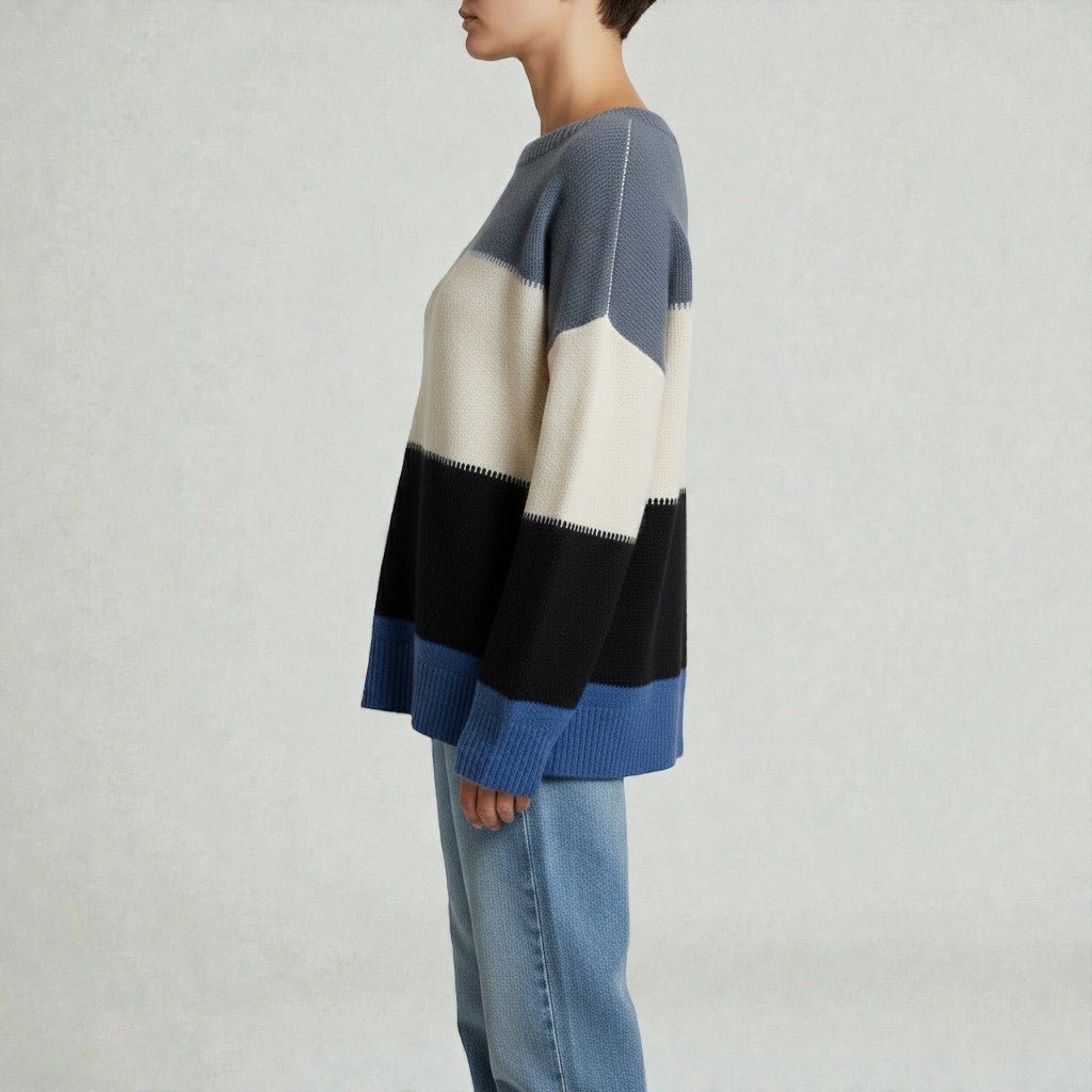 Cozy Knit Sweater Featuring a Contemporary Color Block Pattern