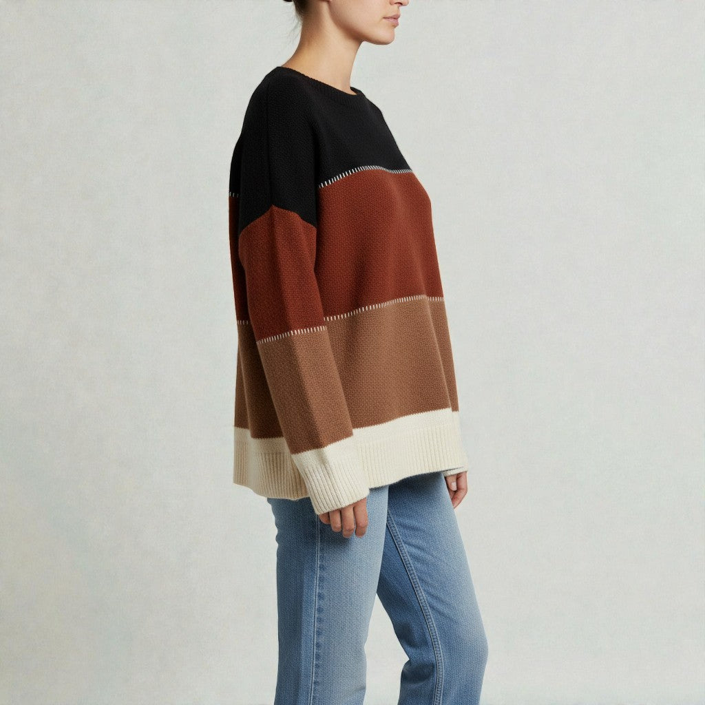 Cozy Knit Sweater Featuring a Contemporary Color Block Pattern