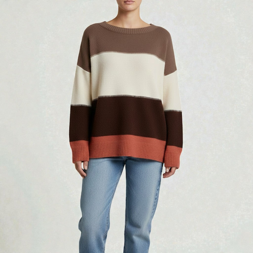 Cozy Knit Sweater Featuring a Contemporary Color Block Pattern