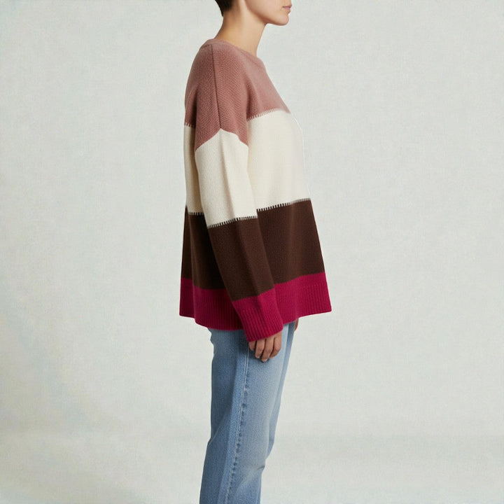 Cozy Knit Sweater Featuring a Contemporary Color Block Pattern