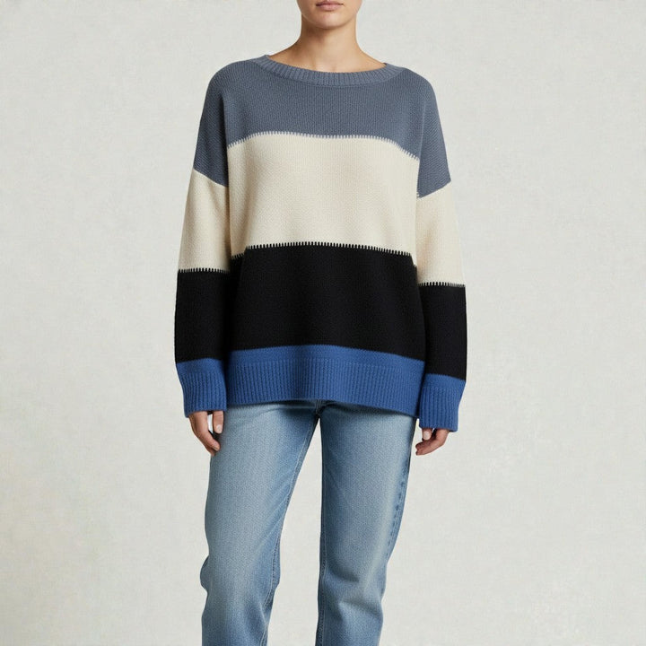Cozy Knit Sweater Featuring a Contemporary Color Block Pattern