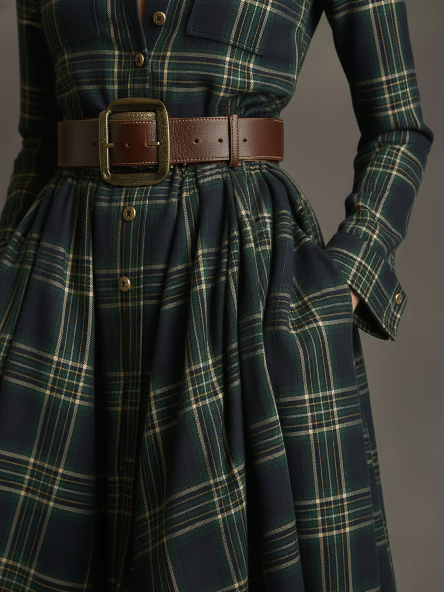 Women's Chic Checkered Shirt Dress