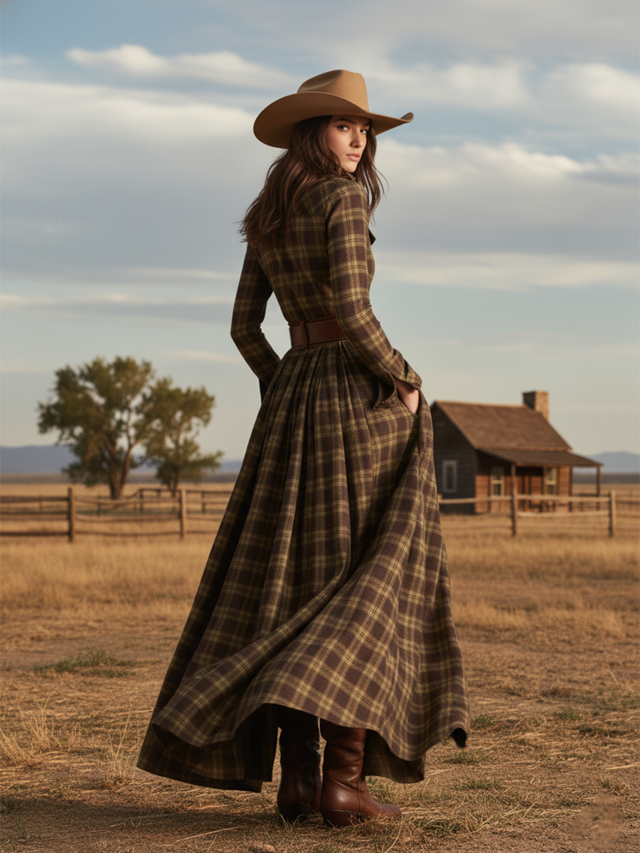 Women's Chic Checkered Shirt Dress