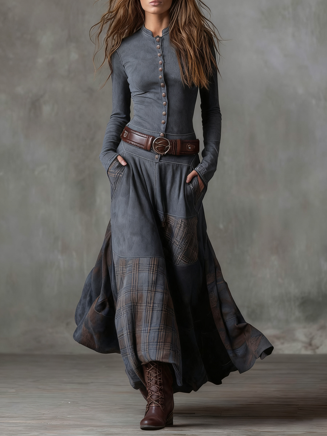 Women's Sophisticated Maxi Dress with Long Sleeves