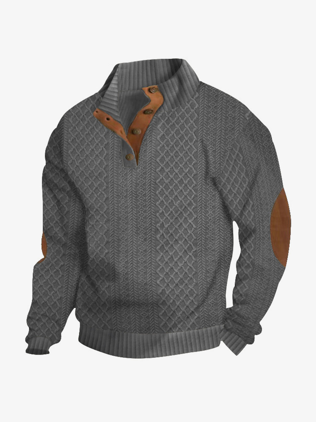 Casual Men's Sweater with Quarter Button Placket