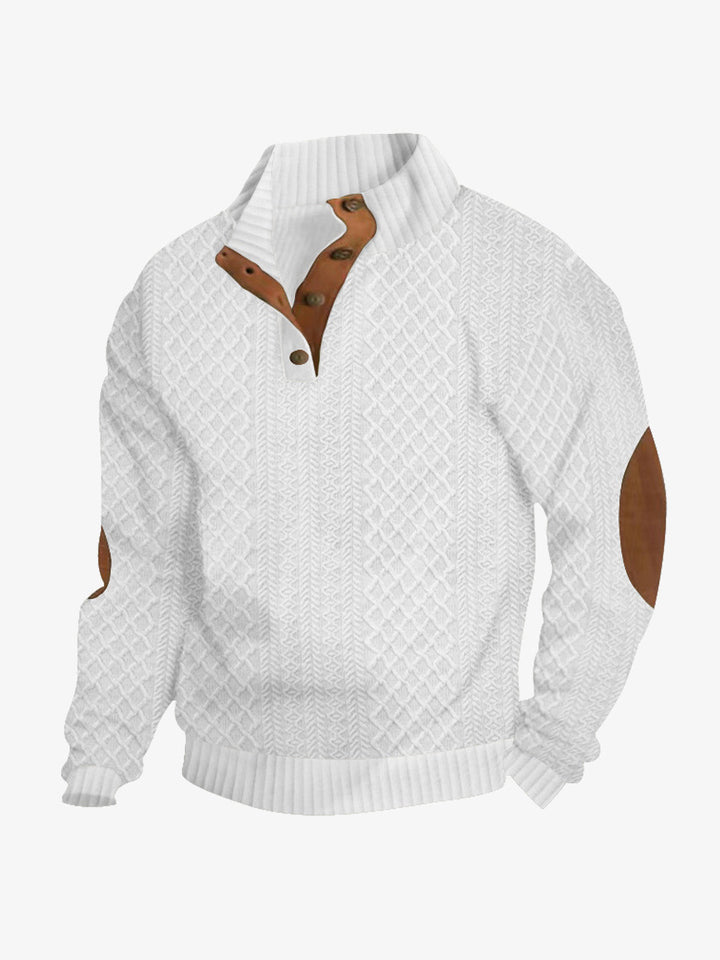 Casual Men's Sweater with Quarter Button Placket