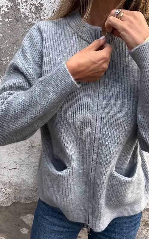 Women's Knitted Zip-Up Cardigan