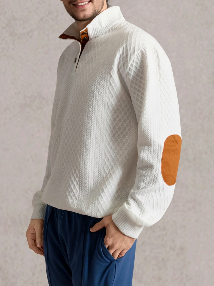 Casual Men's Sweater with Quarter Button Placket