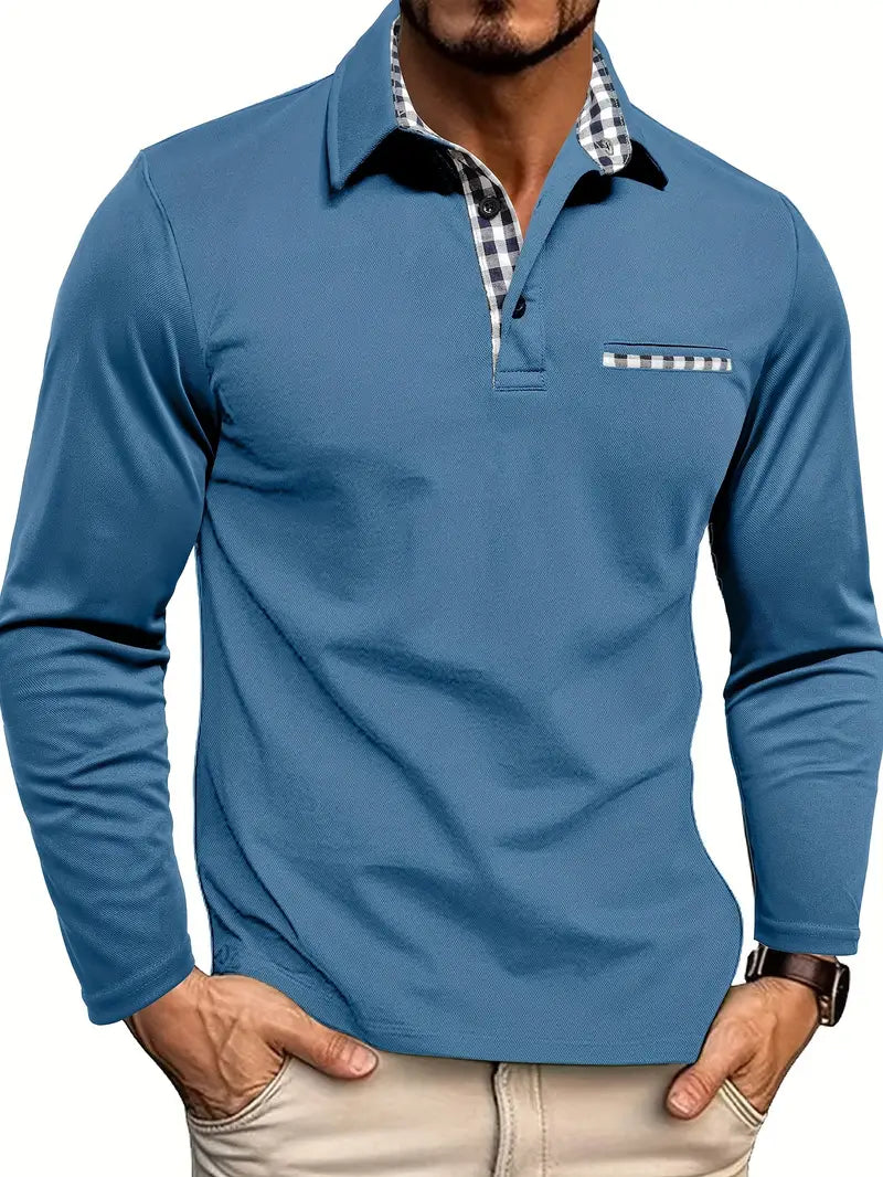 Men's Casual Long Sleeve Polo Shirt
