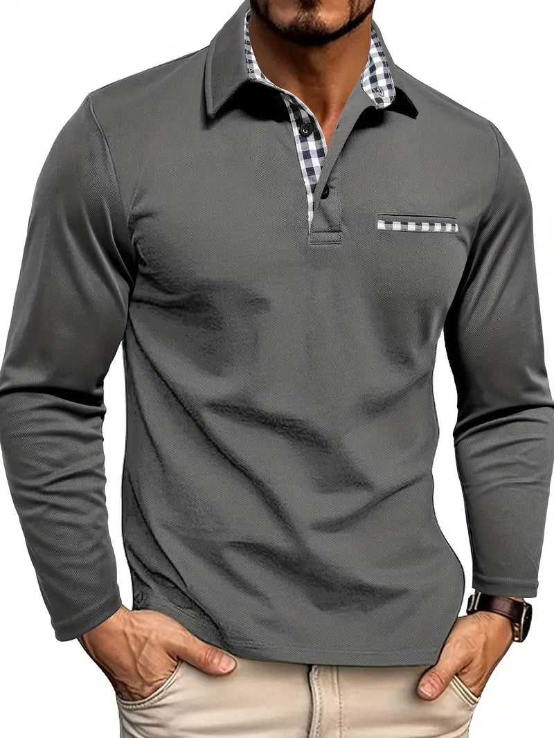 Men's Casual Long Sleeve Polo Shirt