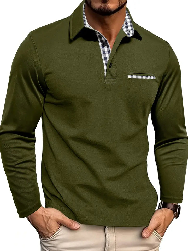 Men's Casual Long Sleeve Polo Shirt